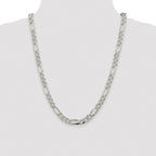 Sterling Silver Rhodium-plated 8mm Pav‚ Flat Figaro Chain