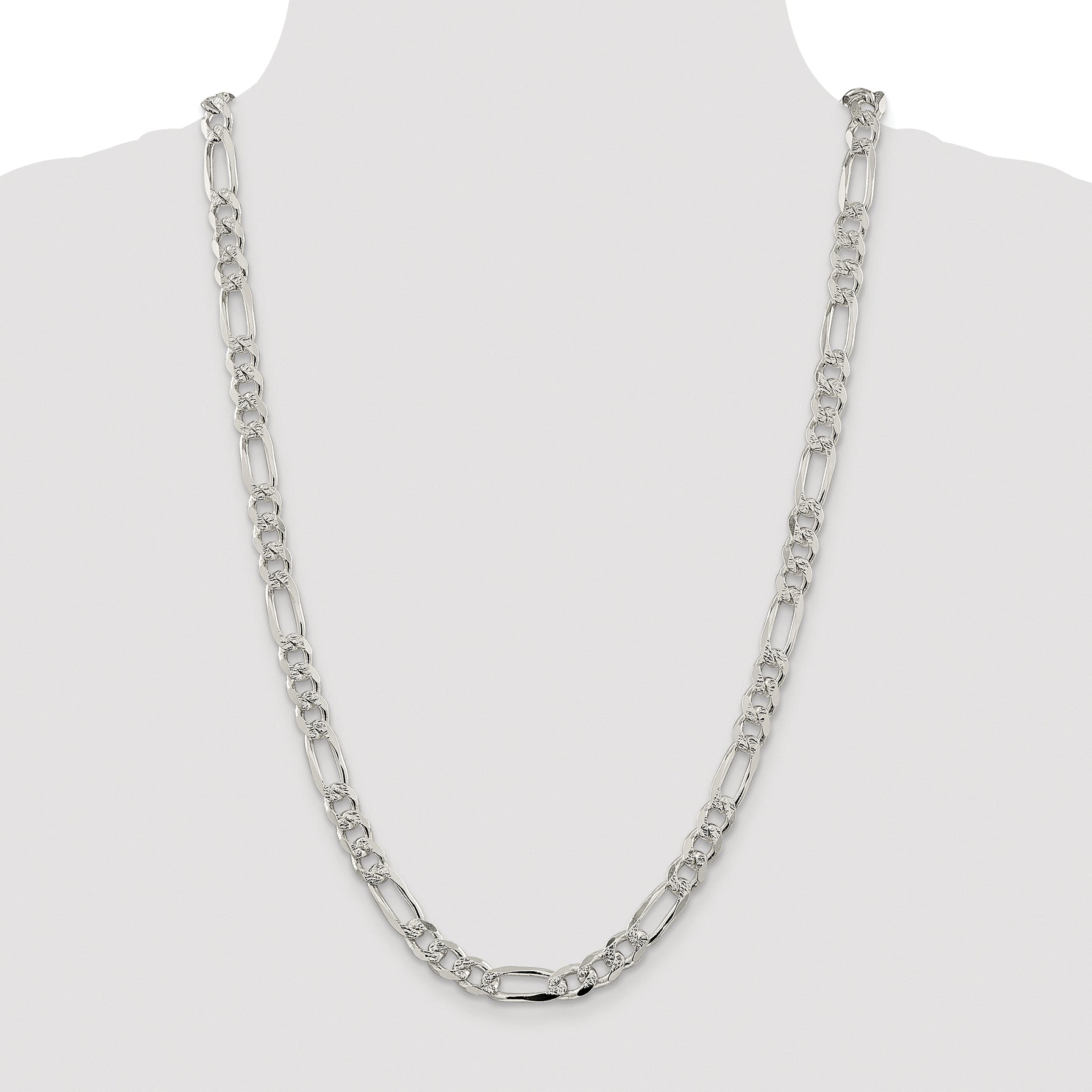Sterling Silver Rhodium-plated 8mm Pav‚ Flat Figaro Chain