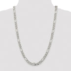 Sterling Silver Rhodium-plated 8mm Pav‚ Flat Figaro Chain