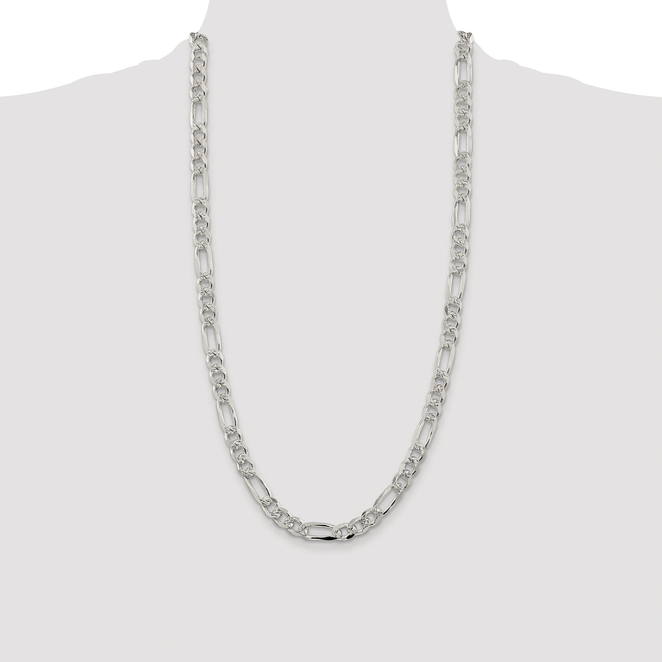Sterling Silver Rhodium-plated 8mm Pave Flat Figaro Chain