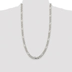 Sterling Silver Rhodium-plated 8mm Pave Flat Figaro Chain