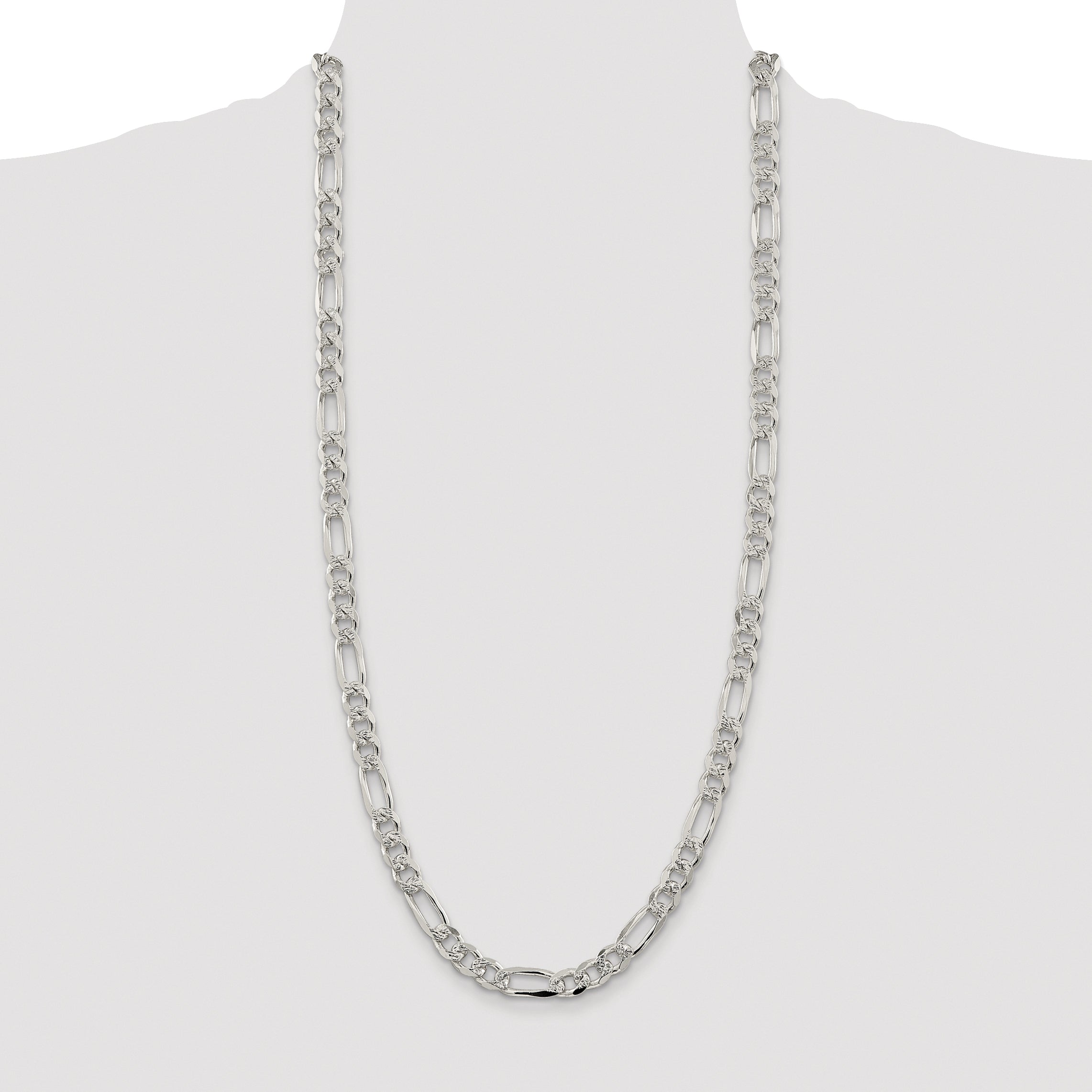 Sterling Silver Rhodium-plated 8mm Pav‚ Flat Figaro Chain