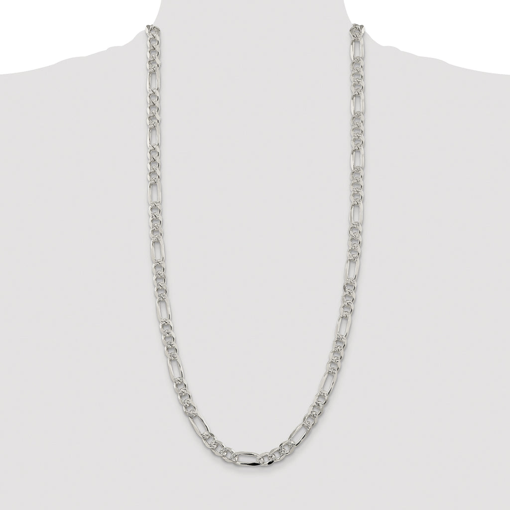 Sterling Silver Rhodium-plated 8mm Pav‚ Flat Figaro Chain
