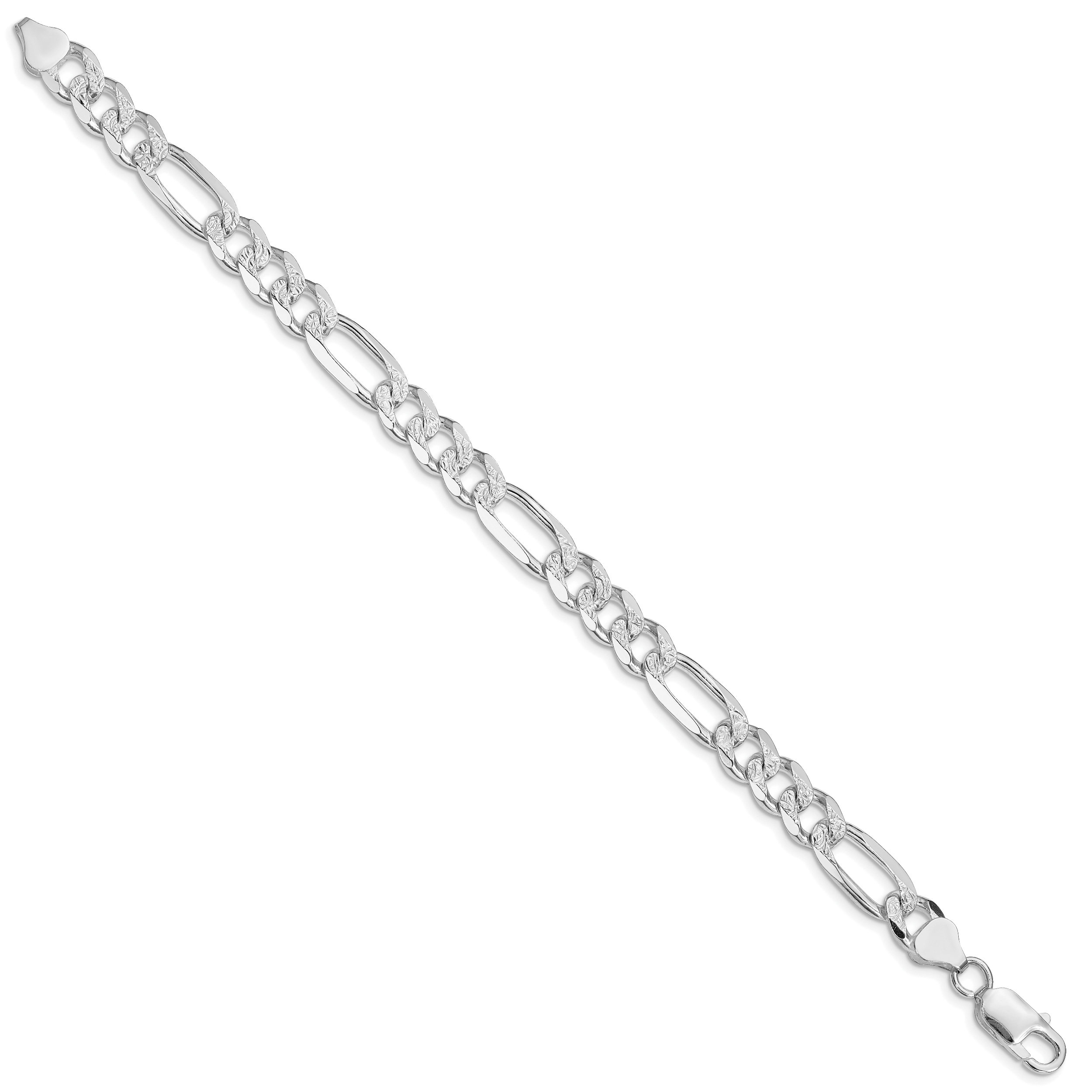 Sterling Silver Rhodium-plated 8mm Pave Flat Figaro Chain