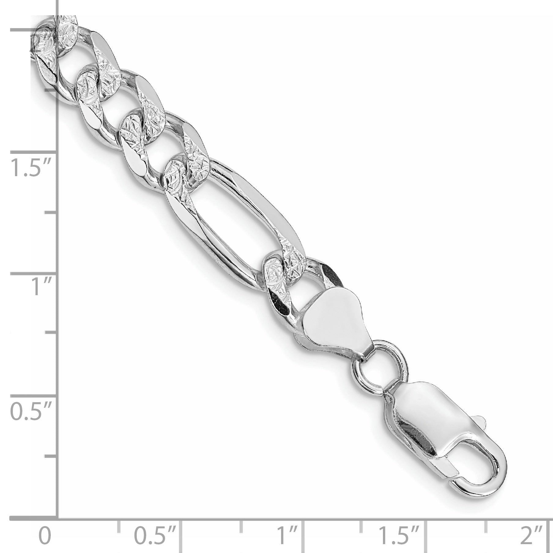 Sterling Silver Rhodium-plated 8mm Pav‚ Flat Figaro Chain