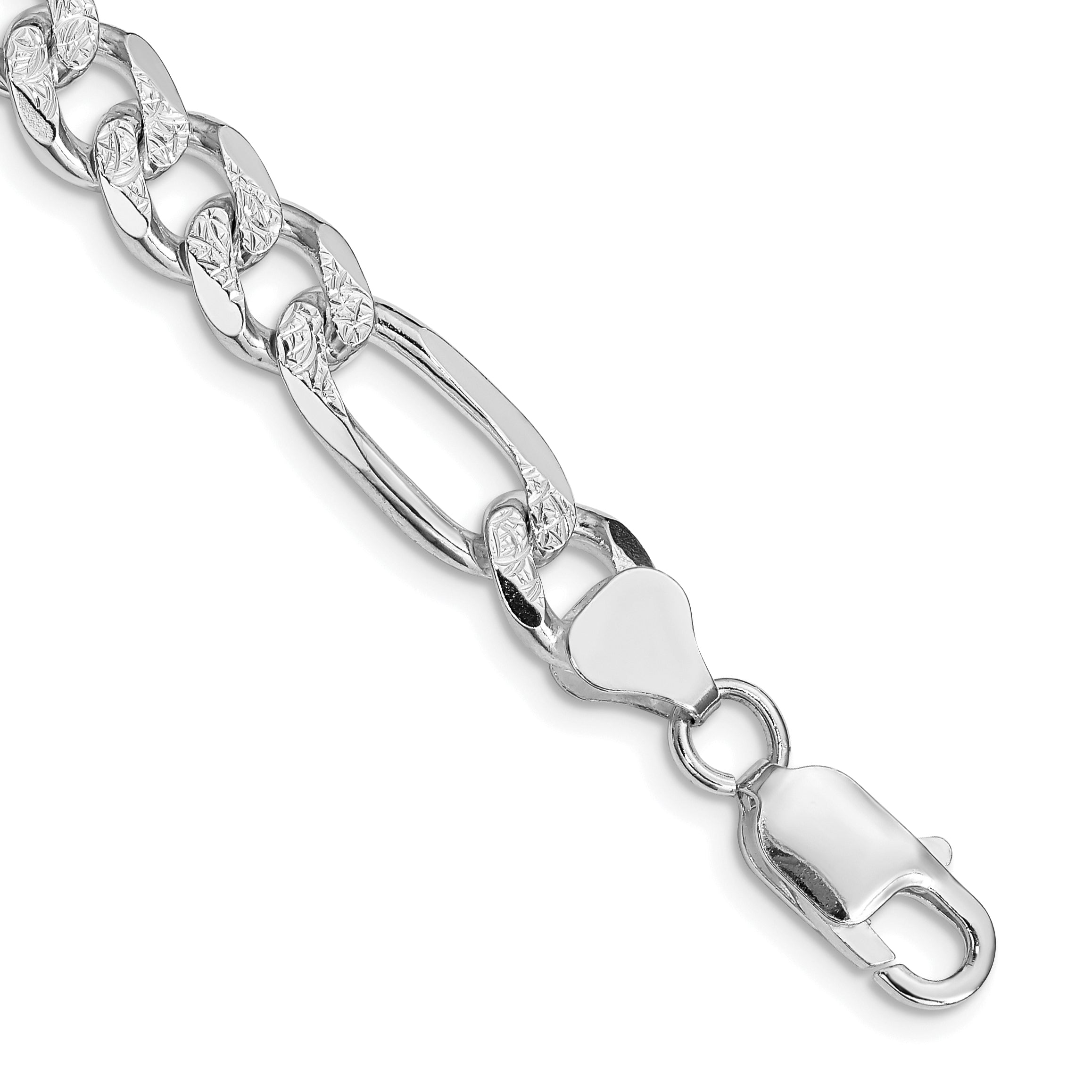Sterling Silver Rhodium-plated 8mm Pave Flat Figaro Chain Main image