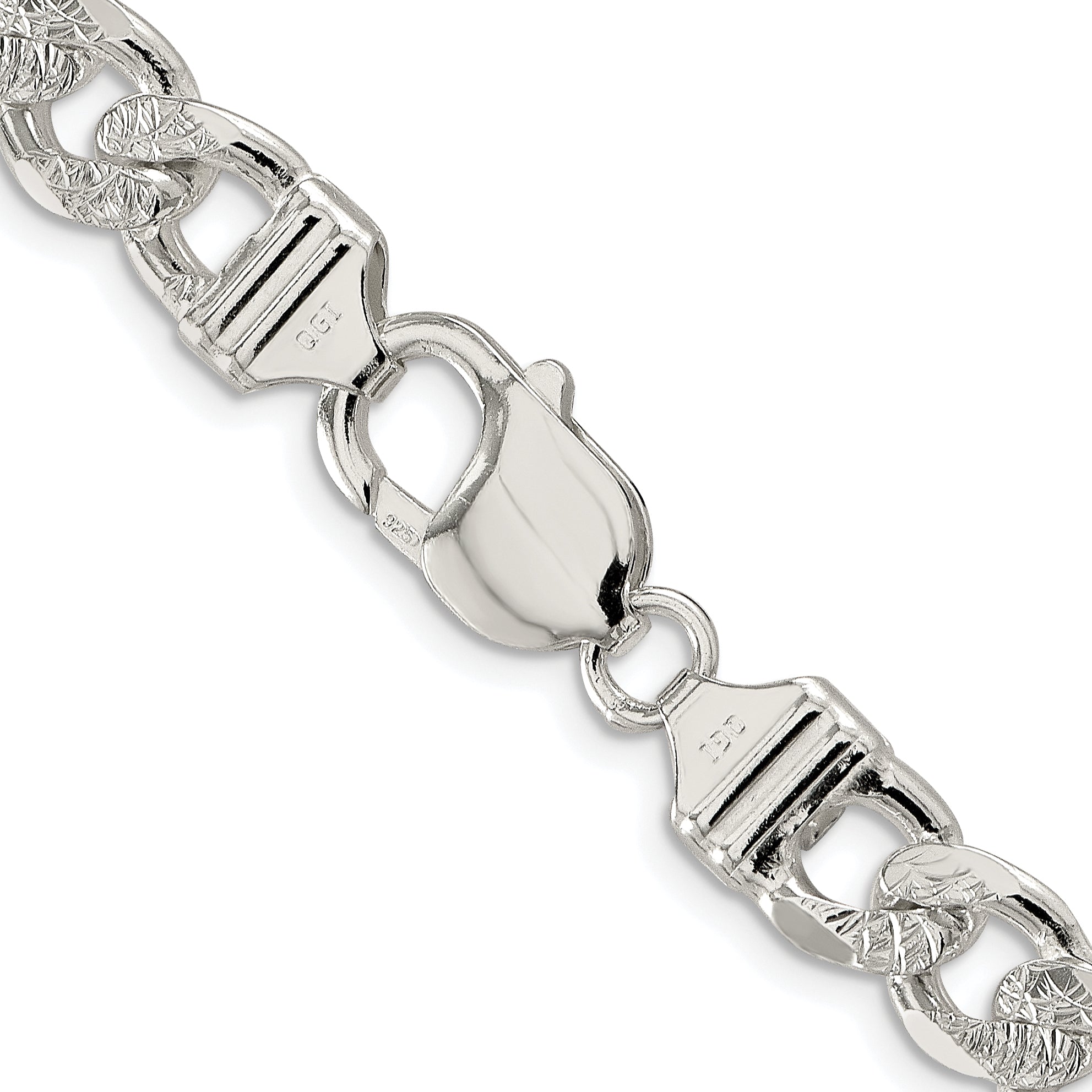 Sterling Silver Rhodium-plated 9.5mm Pav‚ Flat Figaro Chain