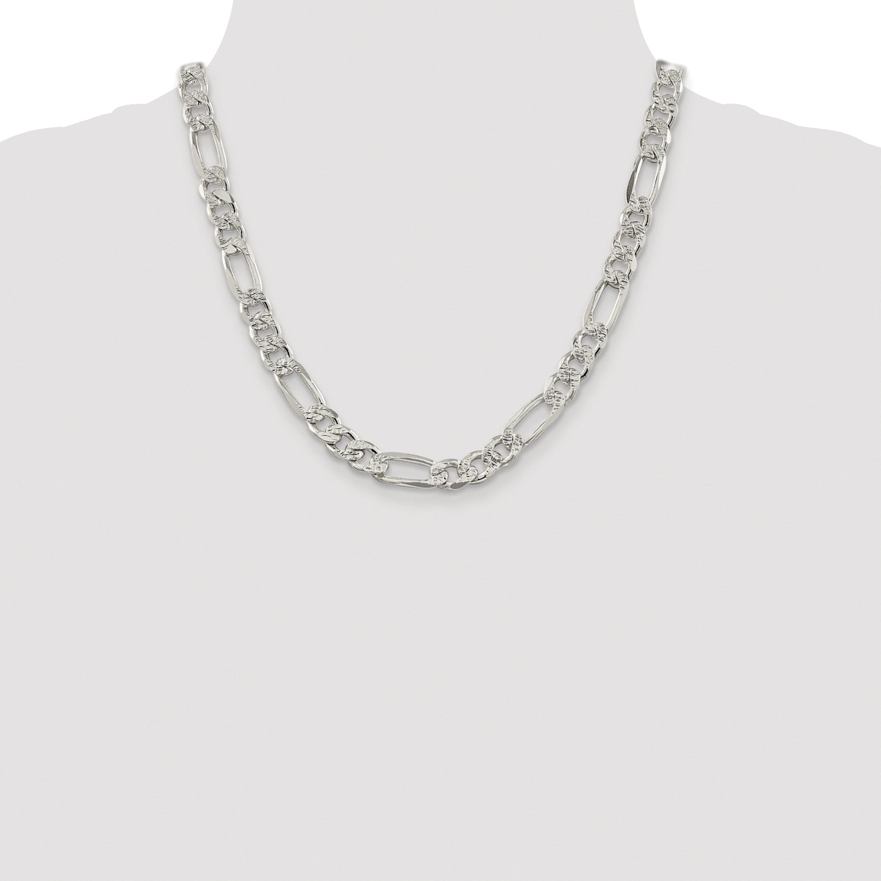 Sterling Silver Rhodium-plated 9.5mm Pav‚ Flat Figaro Chain