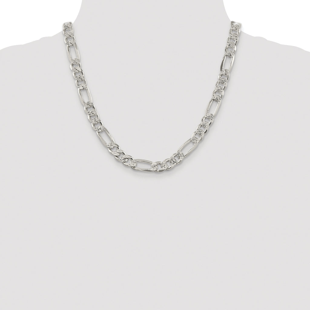 Sterling Silver Rhodium-plated 9.5mm Pav‚ Flat Figaro Chain