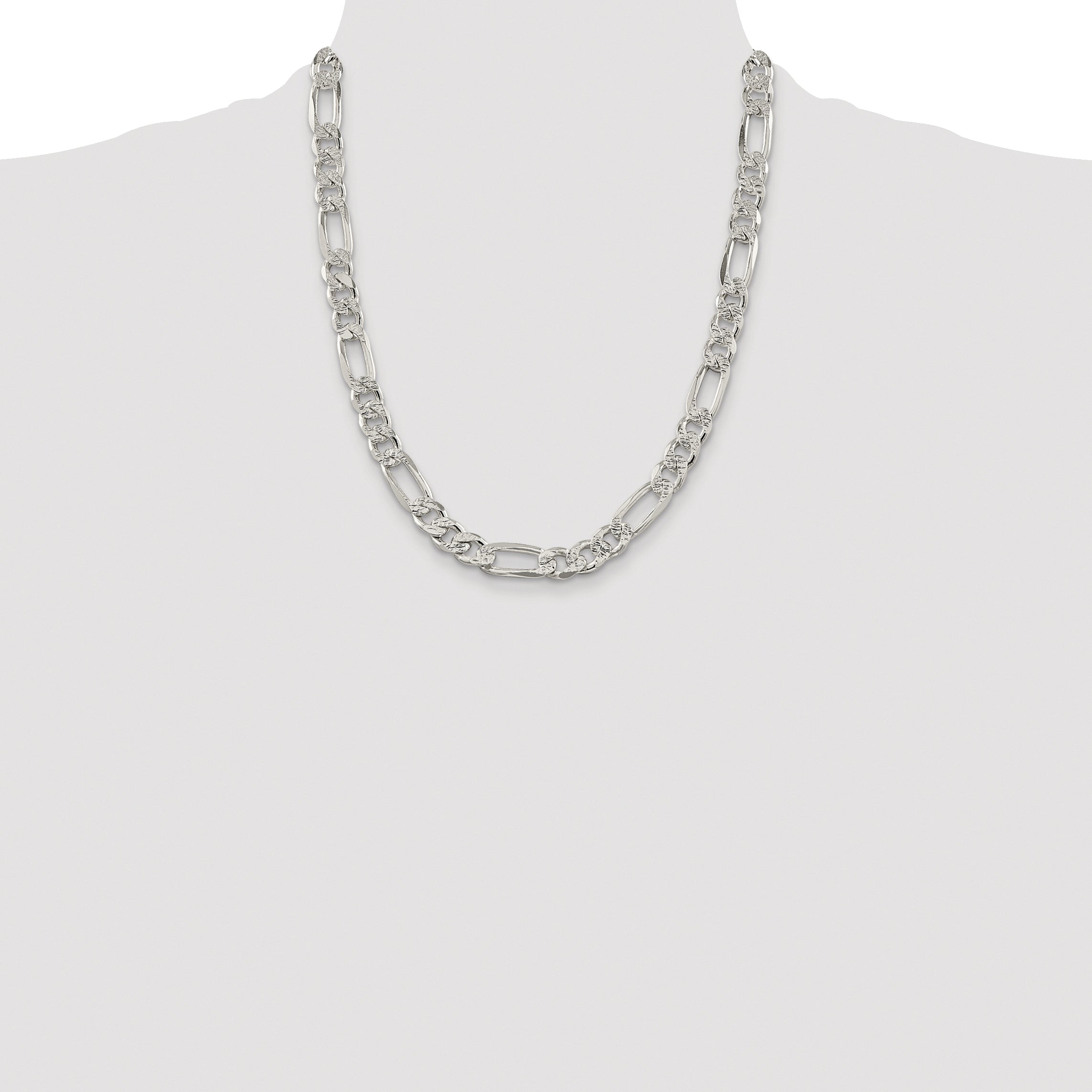 Sterling Silver Rhodium-plated 9.5mm Pav‚ Flat Figaro Chain