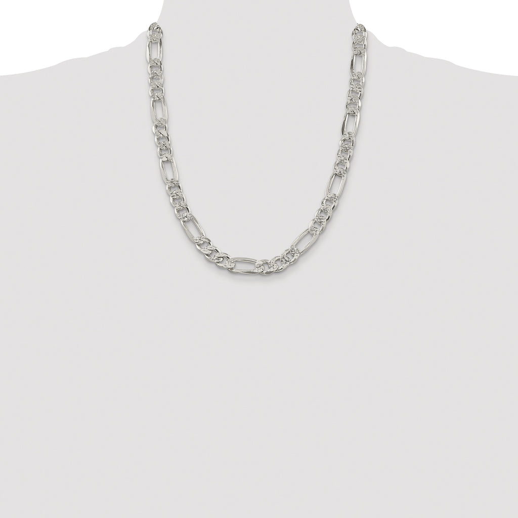 Sterling Silver Rhodium-plated 9.5mm Pav‚ Flat Figaro Chain