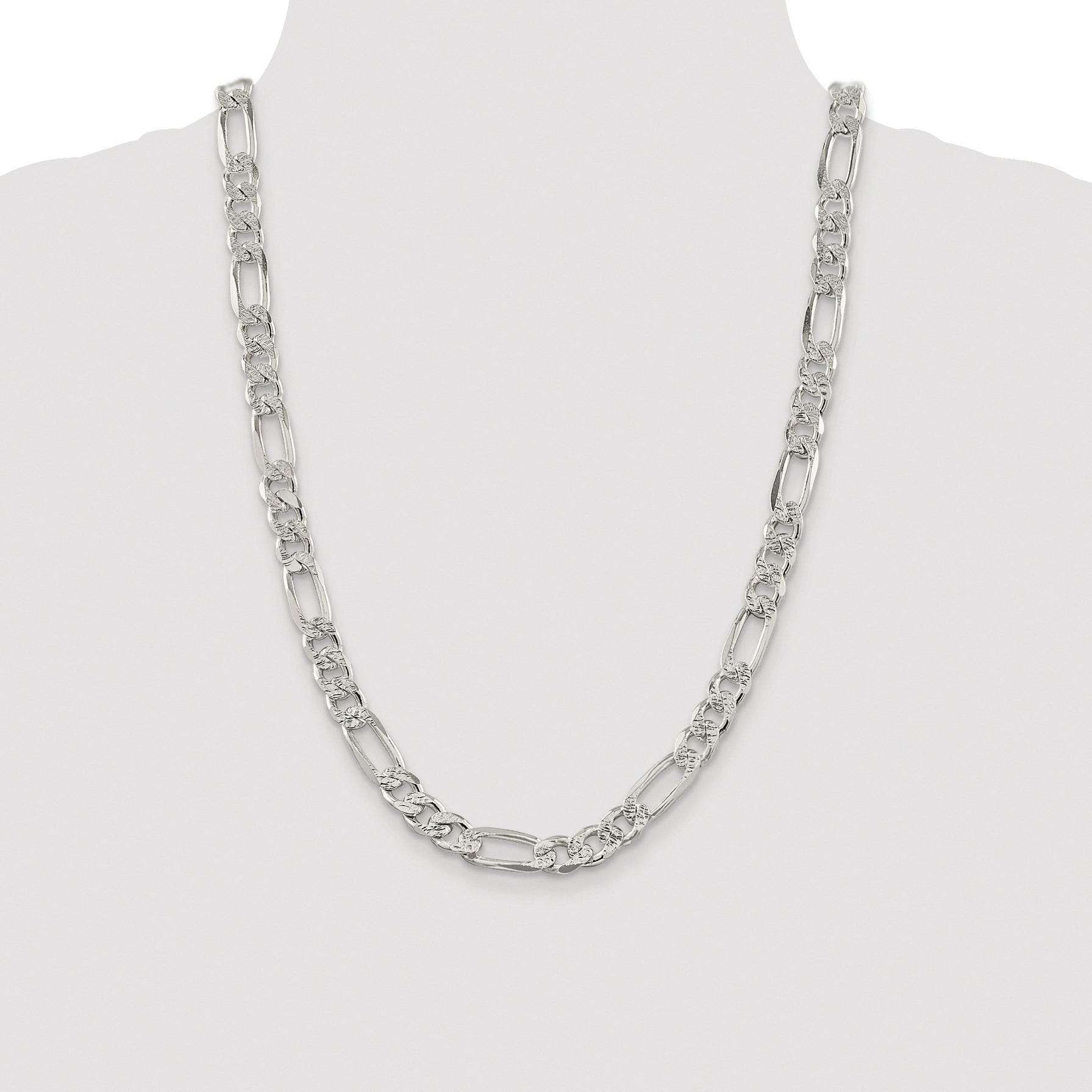 Sterling Silver Rhodium-plated 9.5mm Pav‚ Flat Figaro Chain