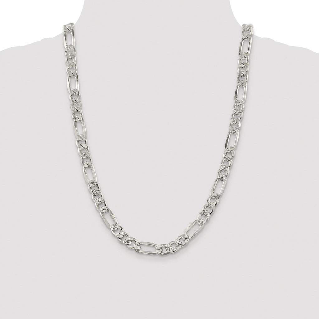 Sterling Silver Rhodium-plated 9.5mm Pav‚ Flat Figaro Chain