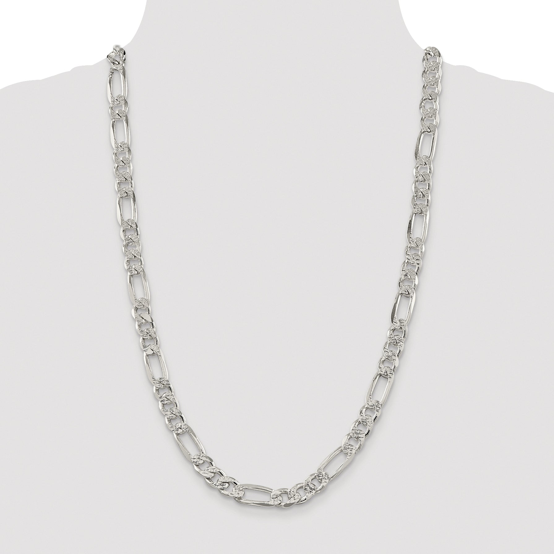 Sterling Silver Rhodium-plated 9.5mm Pav‚ Flat Figaro Chain