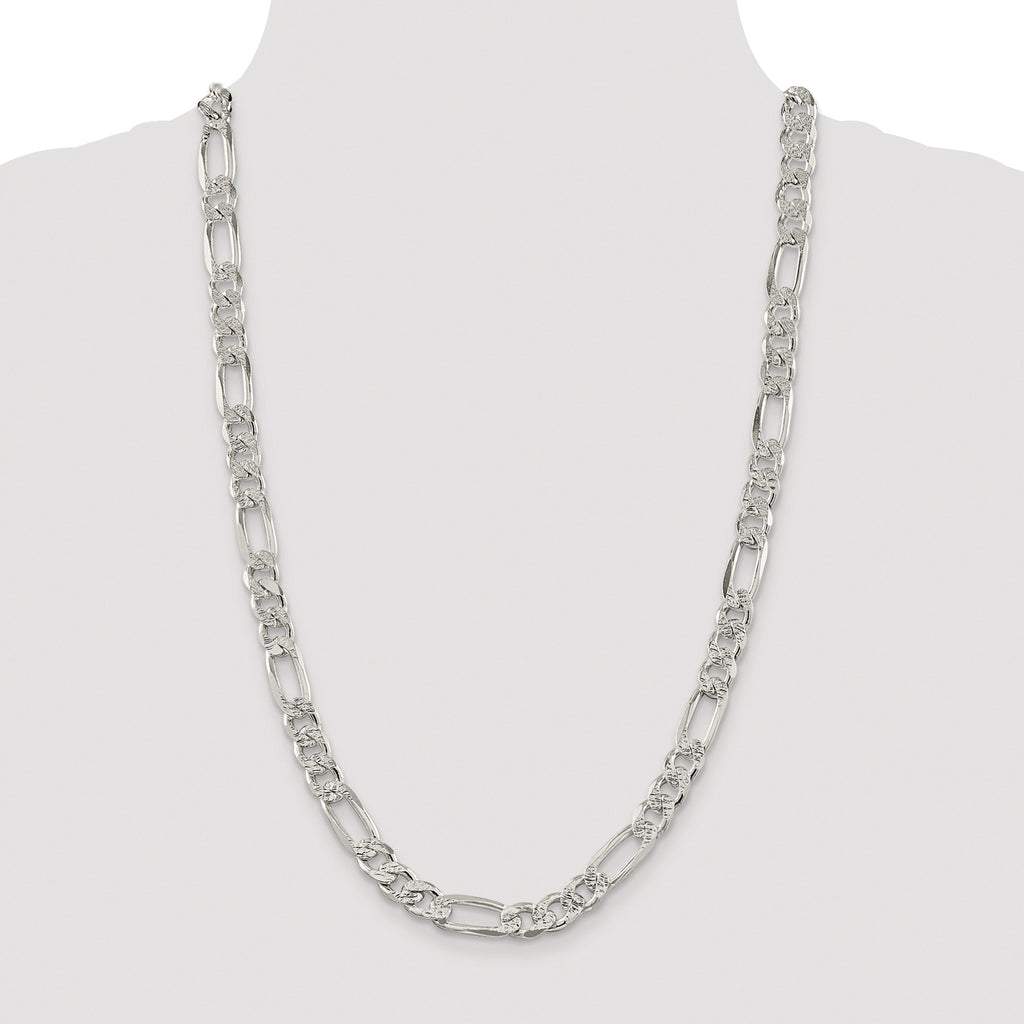 Sterling Silver Rhodium-plated 9.5mm Pav‚ Flat Figaro Chain