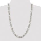 Sterling Silver Rhodium-plated 9.5mm Pav‚ Flat Figaro Chain