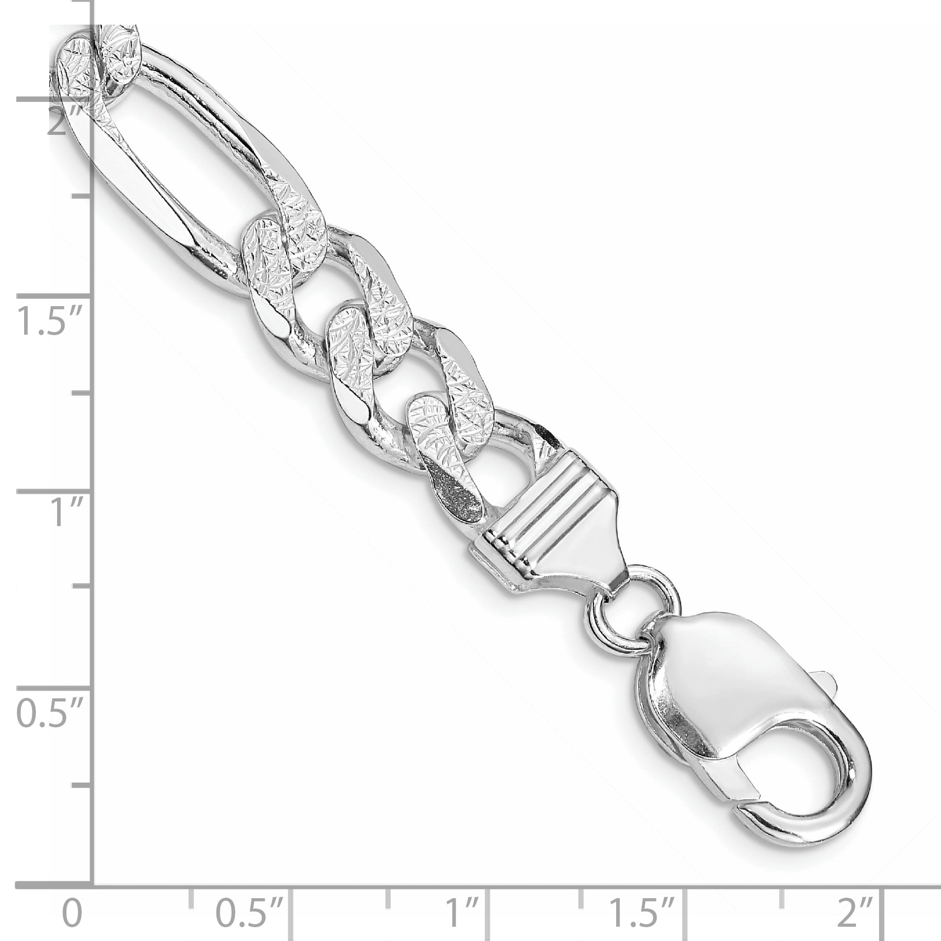 Sterling Silver Rhodium-plated 9.5mm Pav‚ Flat Figaro Chain