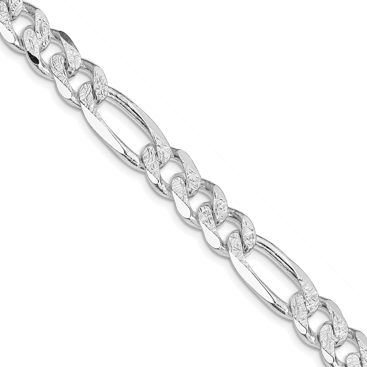 Sterling Silver Rhodium-plated 9.5mm Pav‚ Flat Figaro Chain