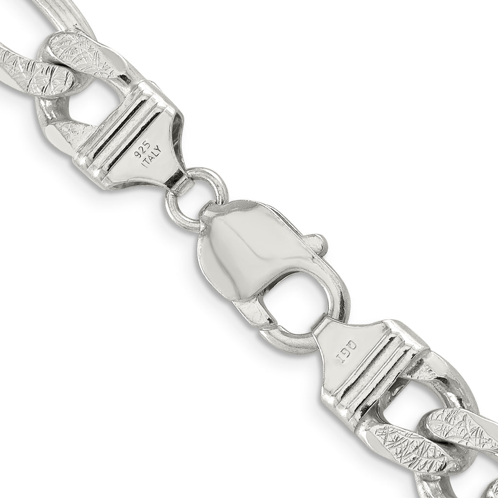 Sterling Silver 11.0mm Pav‚ Flat Figaro Chain