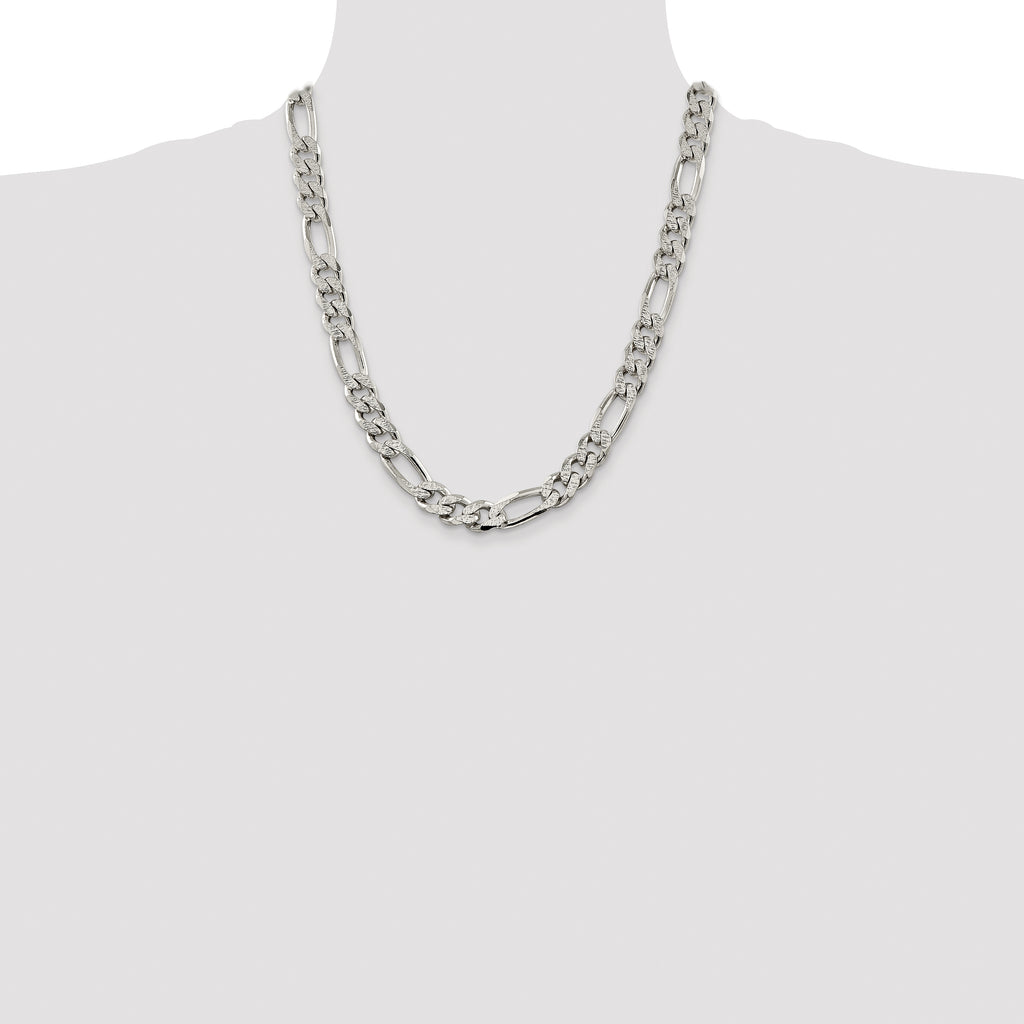 Sterling Silver 11.0mm Pav‚ Flat Figaro Chain