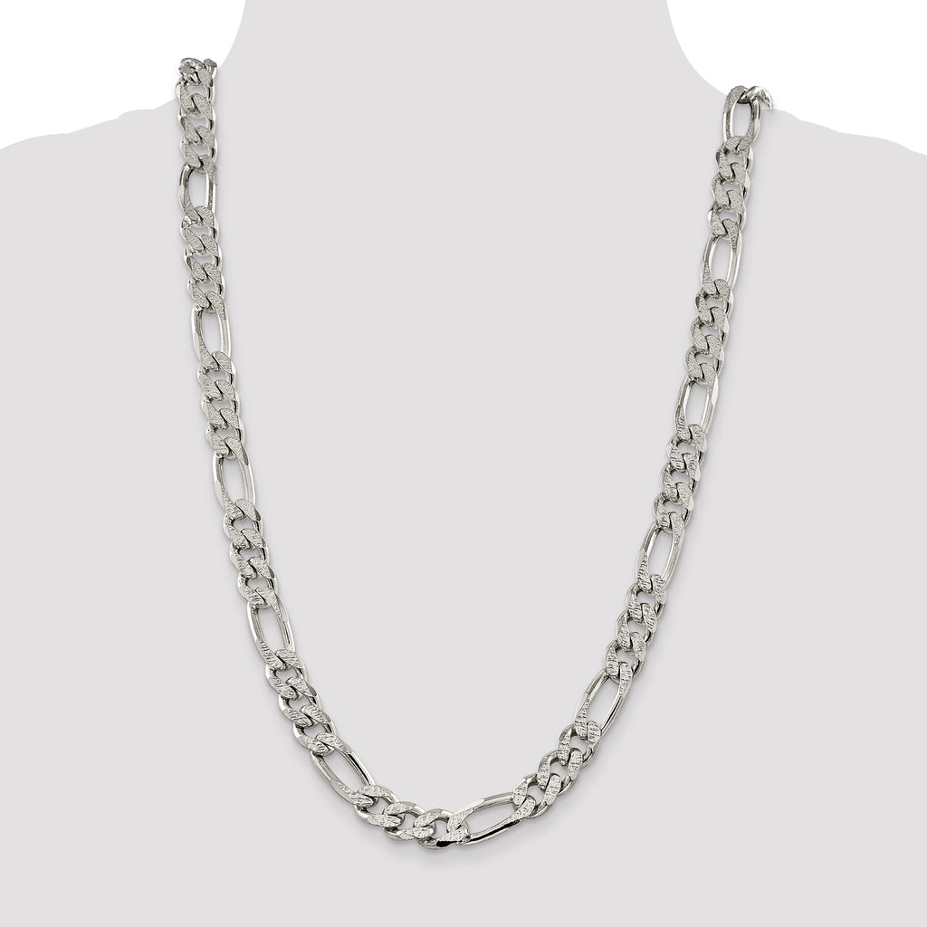 Sterling Silver 11.0mm Pav‚ Flat Figaro Chain