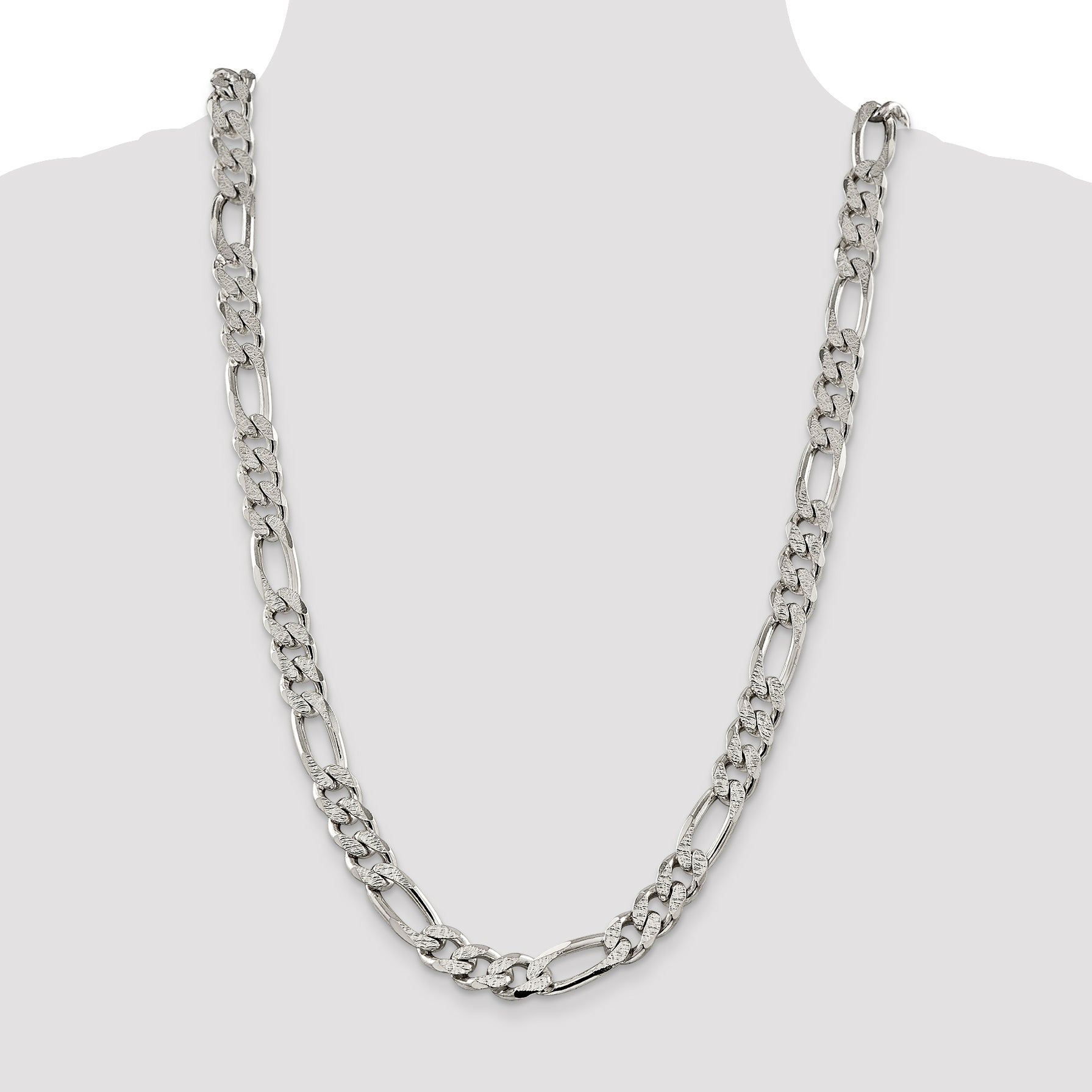 Sterling Silver 11.0mm Pav‚ Flat Figaro Chain