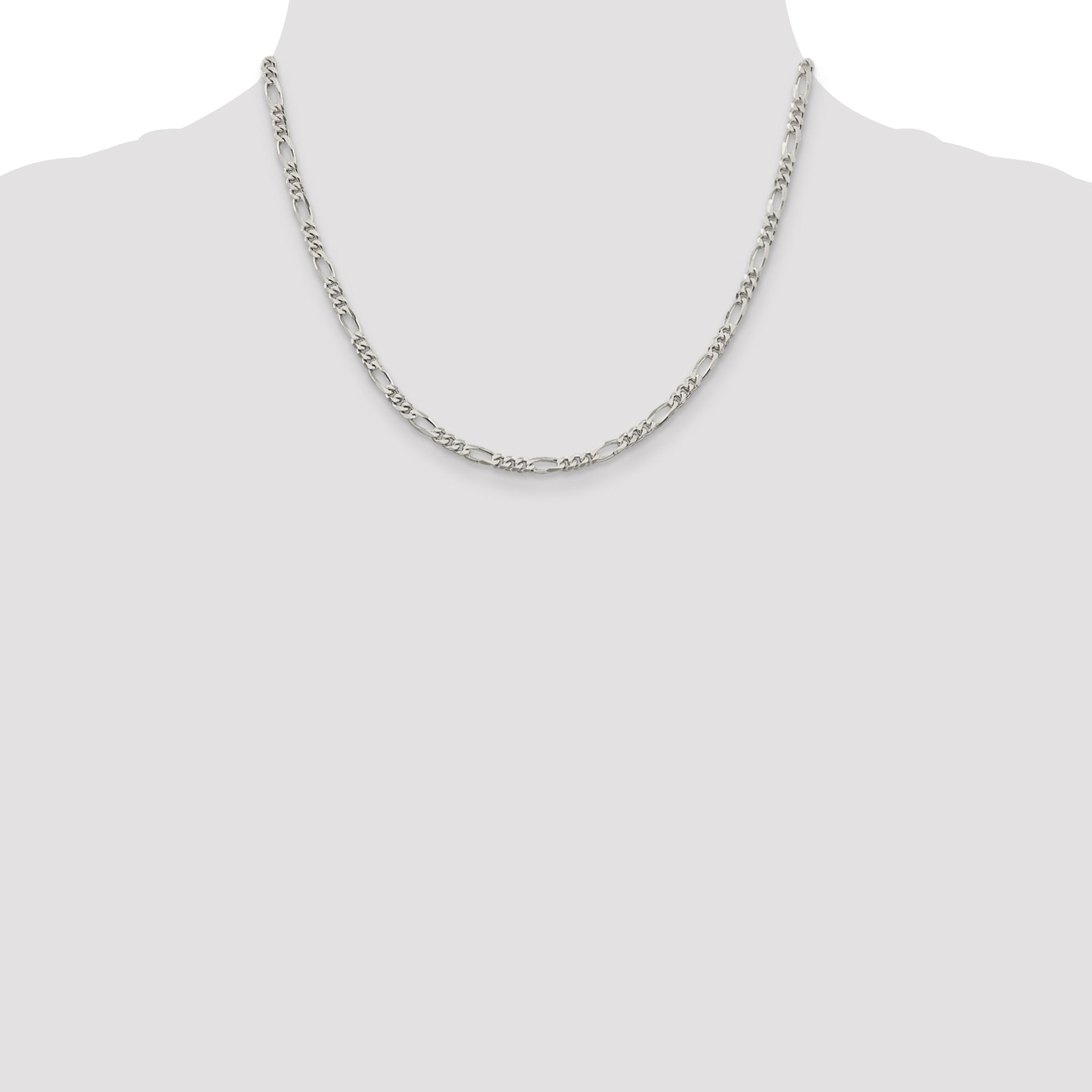 Sterling Silver Rhodium-Plated Figaro Chain Necklace 3.5mm