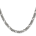 Sterling Silver Antiqued Figaro Chain Necklace 5.5mm