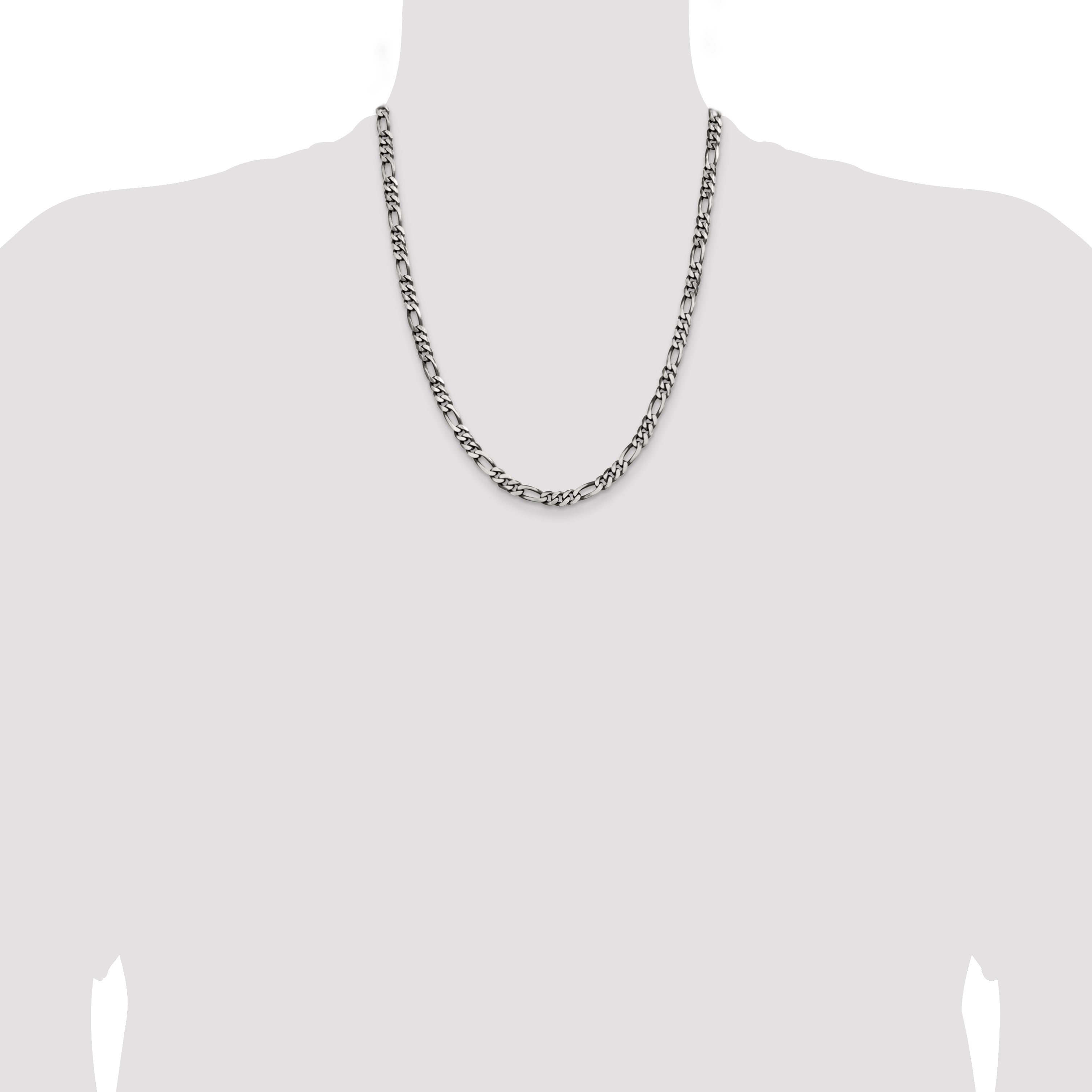 Sterling Silver Antiqued Figaro Chain Necklace 5.5mm