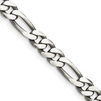 Sterling Silver Antiqued Figaro Chain Necklace 5.5mm