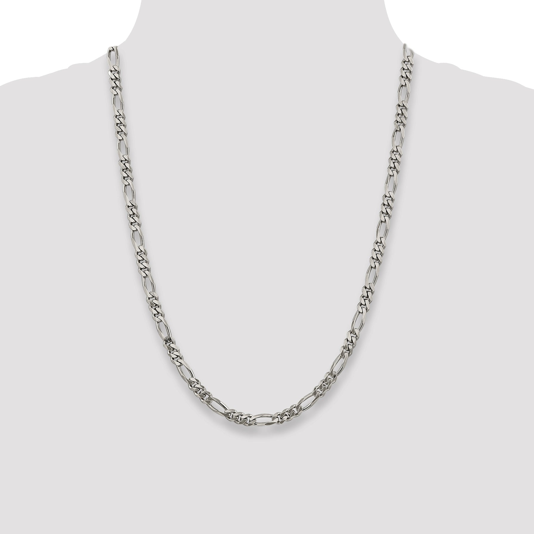 Sterling Silver Rhodium-plated 5.25mm Figaro Chain