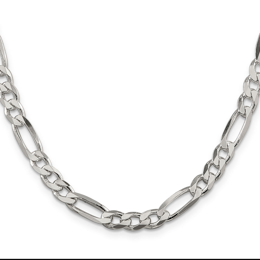 Sterling Silver Figaro Chain Necklace 6.75mm
