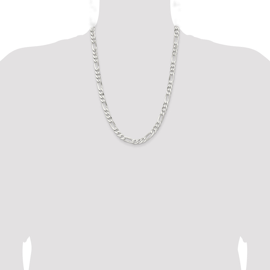 Sterling Silver Rhodium-plated 7.5mm Figaro Chain
