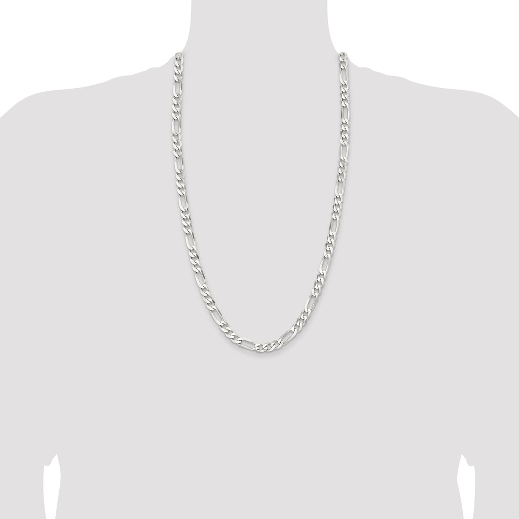 Sterling Silver Rhodium-plated 7.5mm Figaro Chain