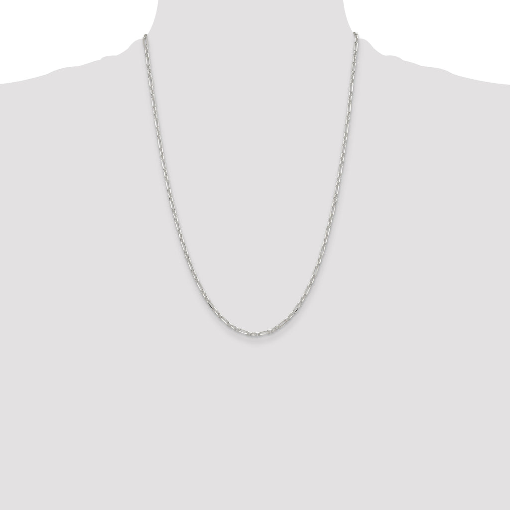 Sterling Silver D/C 3mm 3 Short Plus 1 Long Cable Link Chain