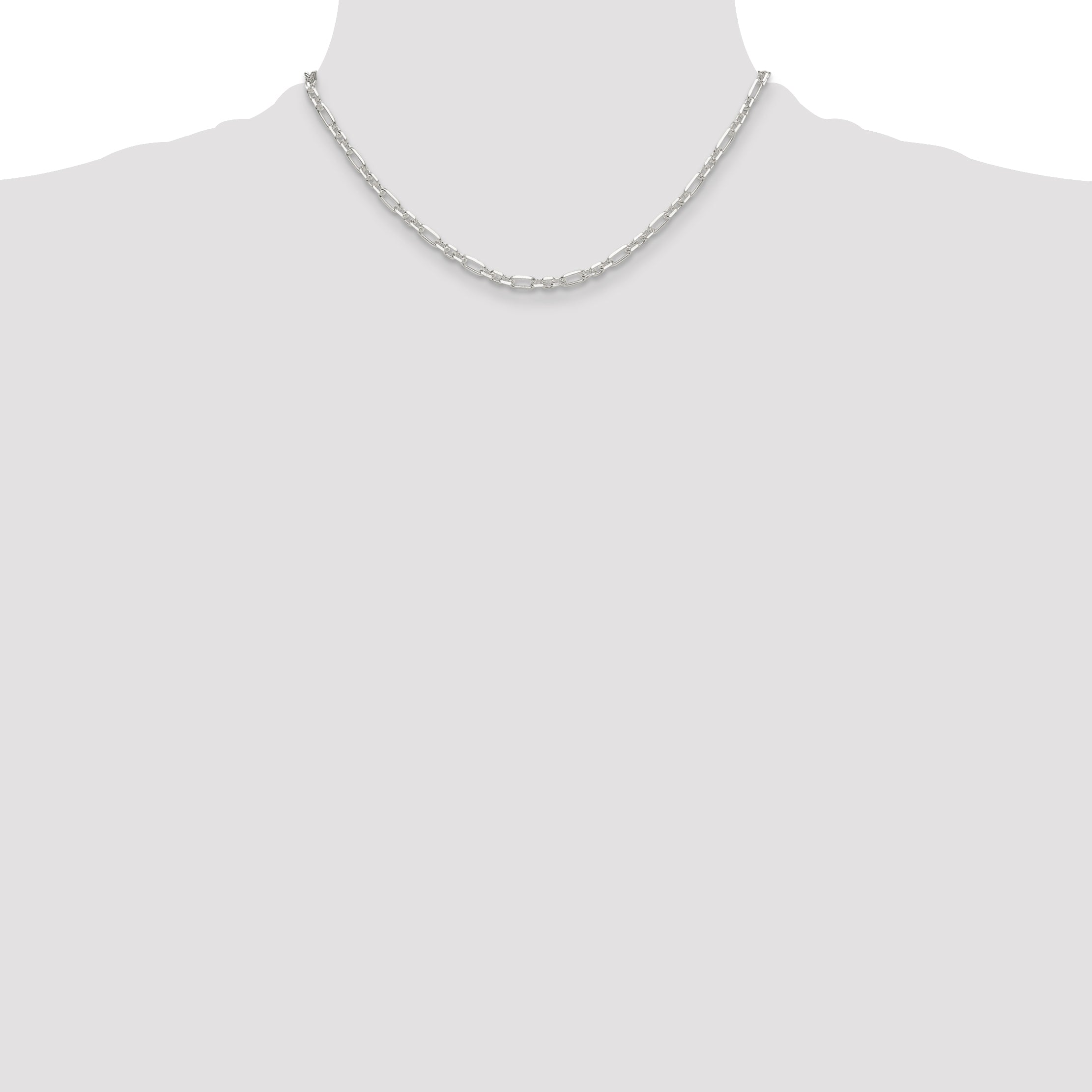 Sterling Silver Diamond-Cut 4mm 3 Short Plus 1 Long Cable Link Chain