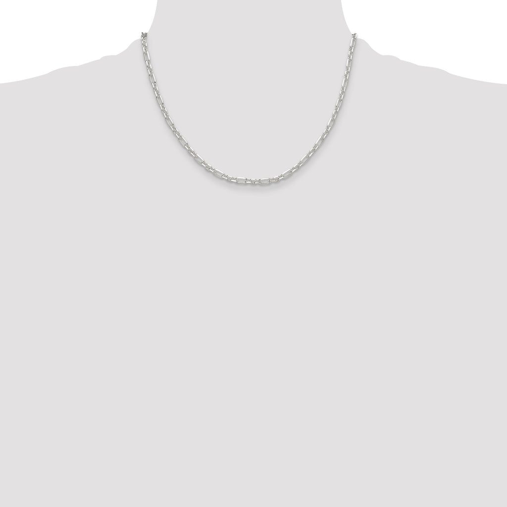 Sterling Silver Diamond-Cut 4mm 3 Short Plus 1 Long Cable Link Chain