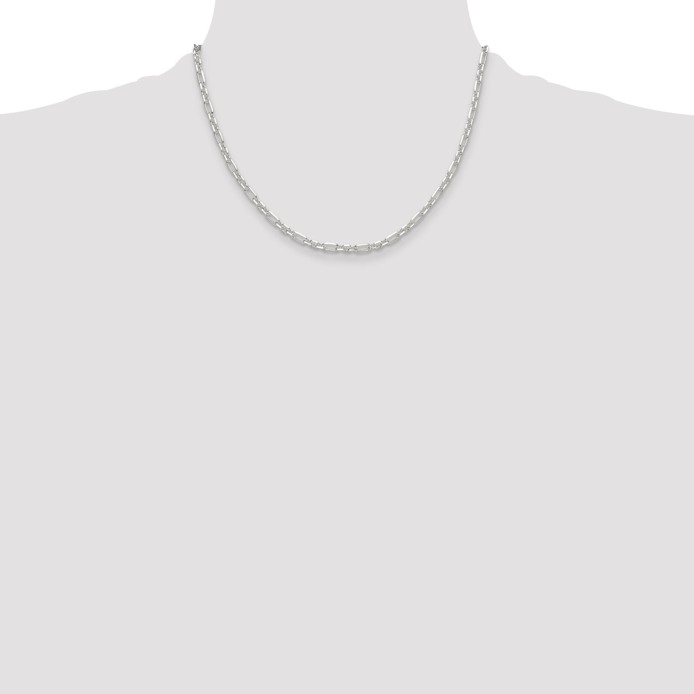 Sterling Silver Diamond-Cut 4mm 3 Short Plus 1 Long Cable Link Chain