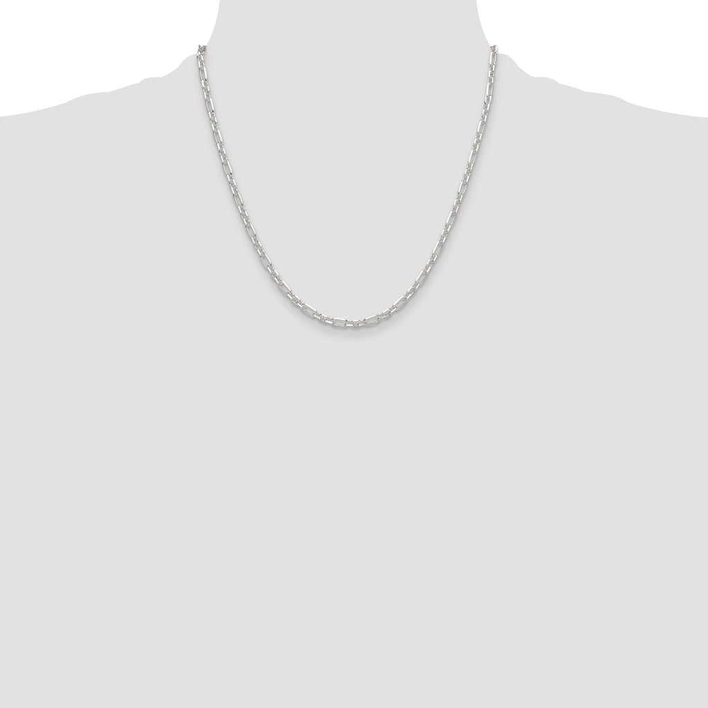 Sterling Silver Diamond-Cut 4mm 3 Short Plus 1 Long Cable Link Chain