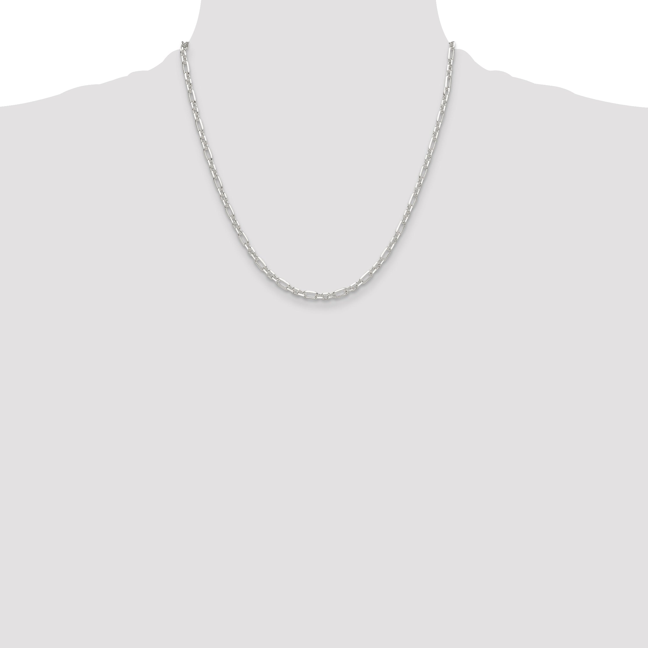 Sterling Silver Diamond-Cut 4mm 3 Short Plus 1 Long Cable Link Chain