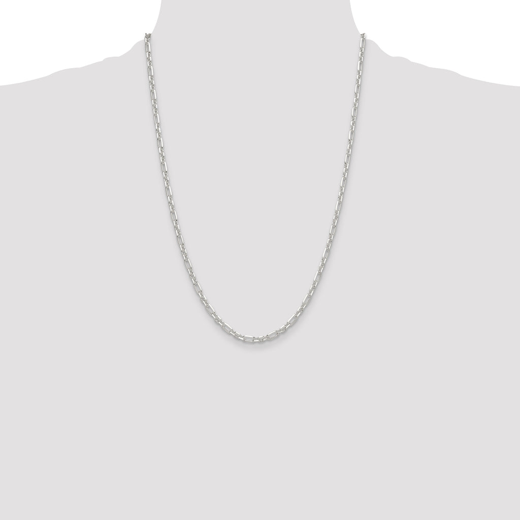 Sterling Silver Diamond-Cut 4mm 3 Short Plus 1 Long Cable Link Chain