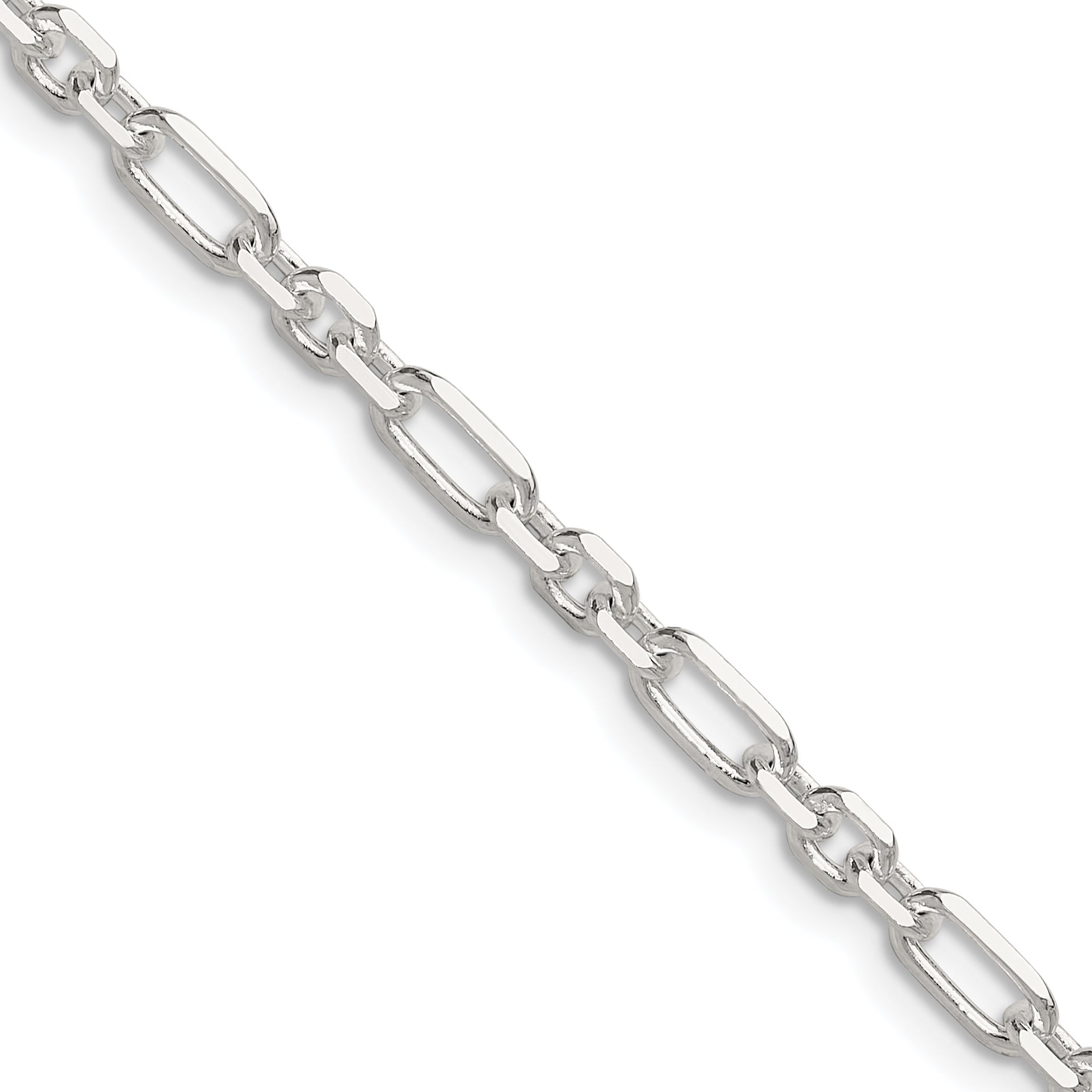 Sterling Silver Diamond-Cut 4mm 3 Short Plus 1 Long Cable Link Chain