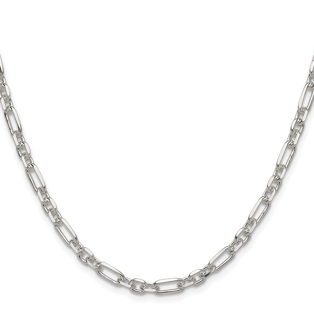 Sterling Silver Diamond-Cut 4.5mm 3 Short Plus 1 Long Cable Link Chain