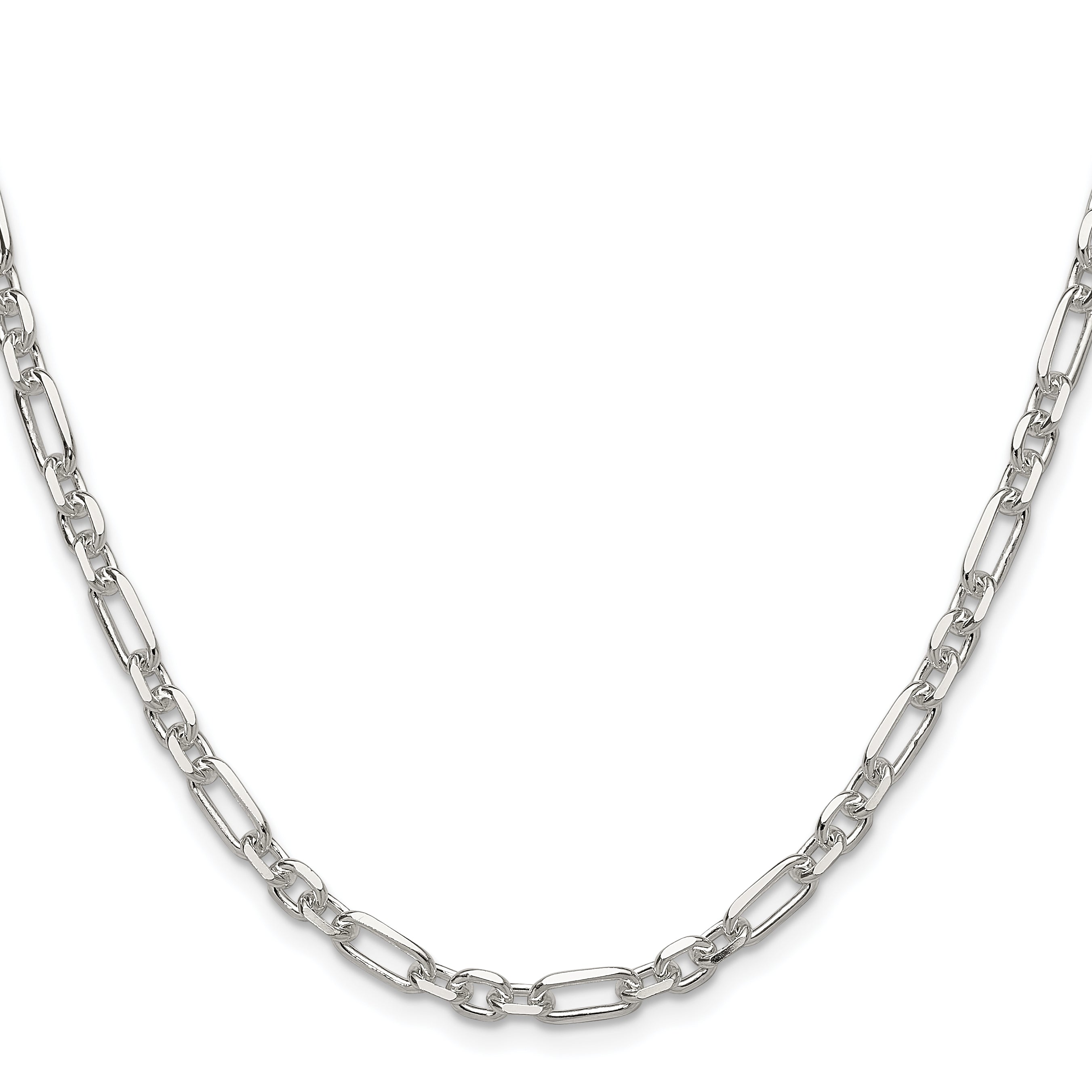 Sterling Silver Diamond-Cut 4.5mm 3 Short Plus 1 Long Cable Link Chain