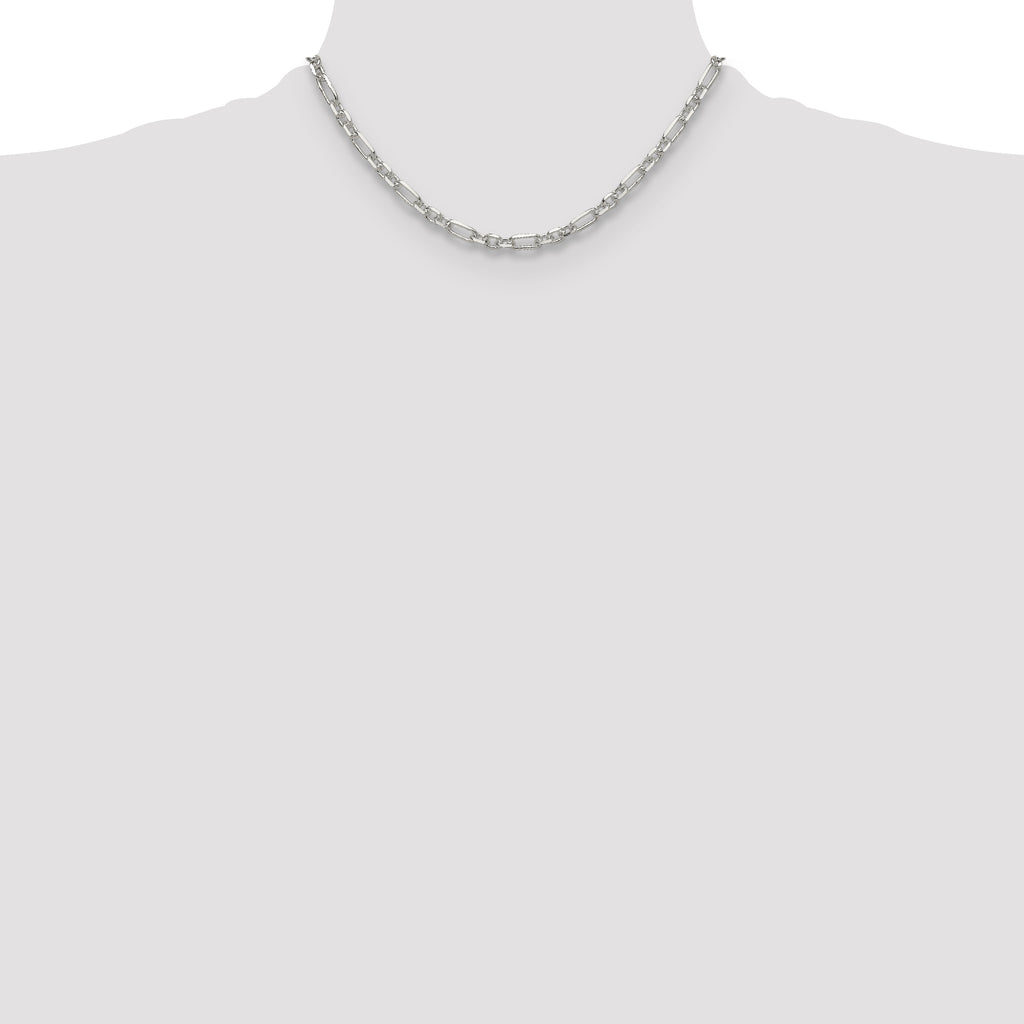Sterling Silver Diamond-Cut 4.5mm 3 Short Plus 1 Long Cable Link Chain