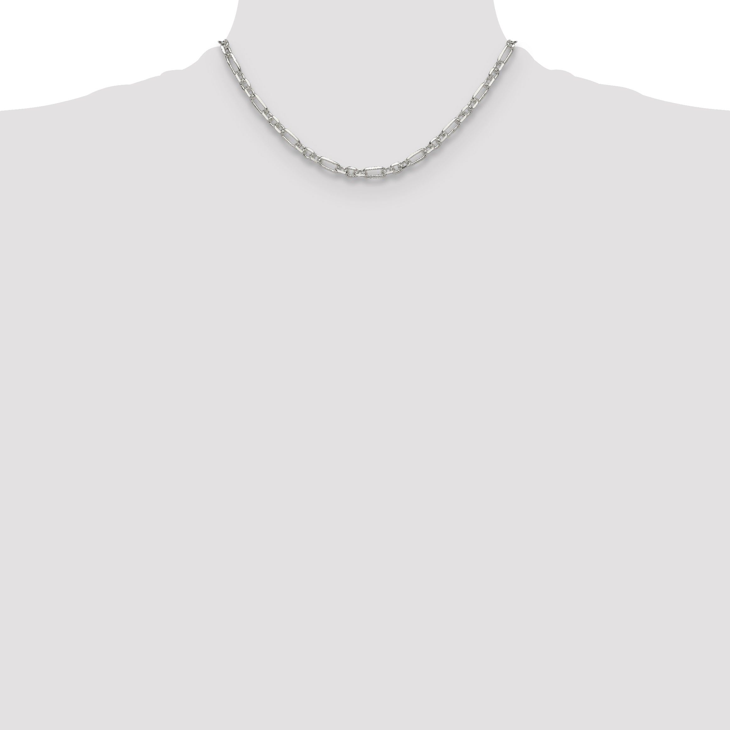 Sterling Silver Diamond-Cut 4.5mm 3 Short Plus 1 Long Cable Link Chain