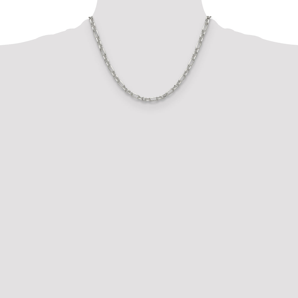 Sterling Silver Diamond-Cut 4.5mm 3 Short Plus 1 Long Cable Link Chain