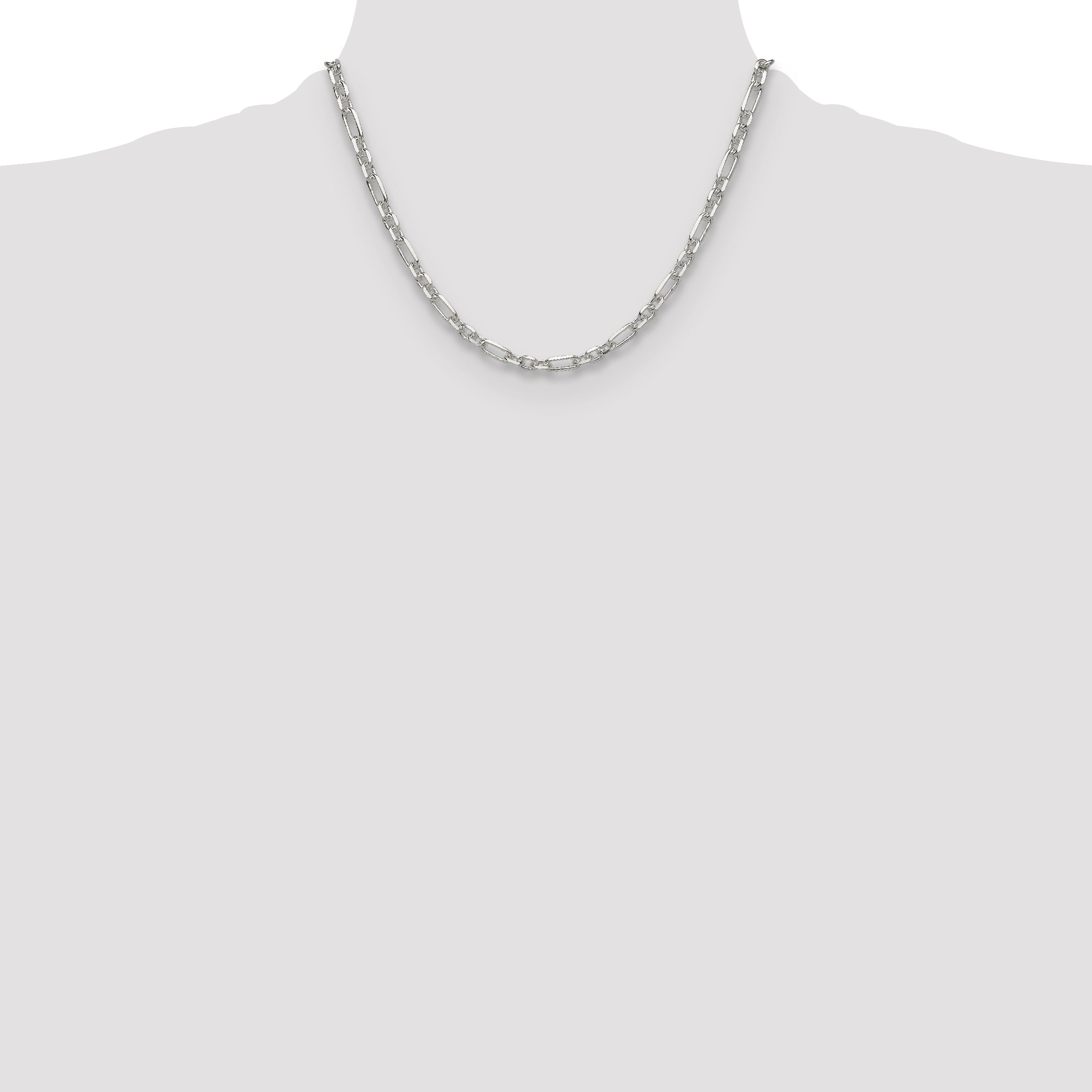 Sterling Silver Diamond-Cut 4.5mm 3 Short Plus 1 Long Cable Link Chain