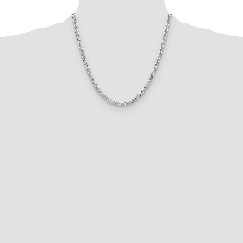 Sterling Silver Diamond-Cut 4.5mm 3 Short Plus 1 Long Cable Link Chain