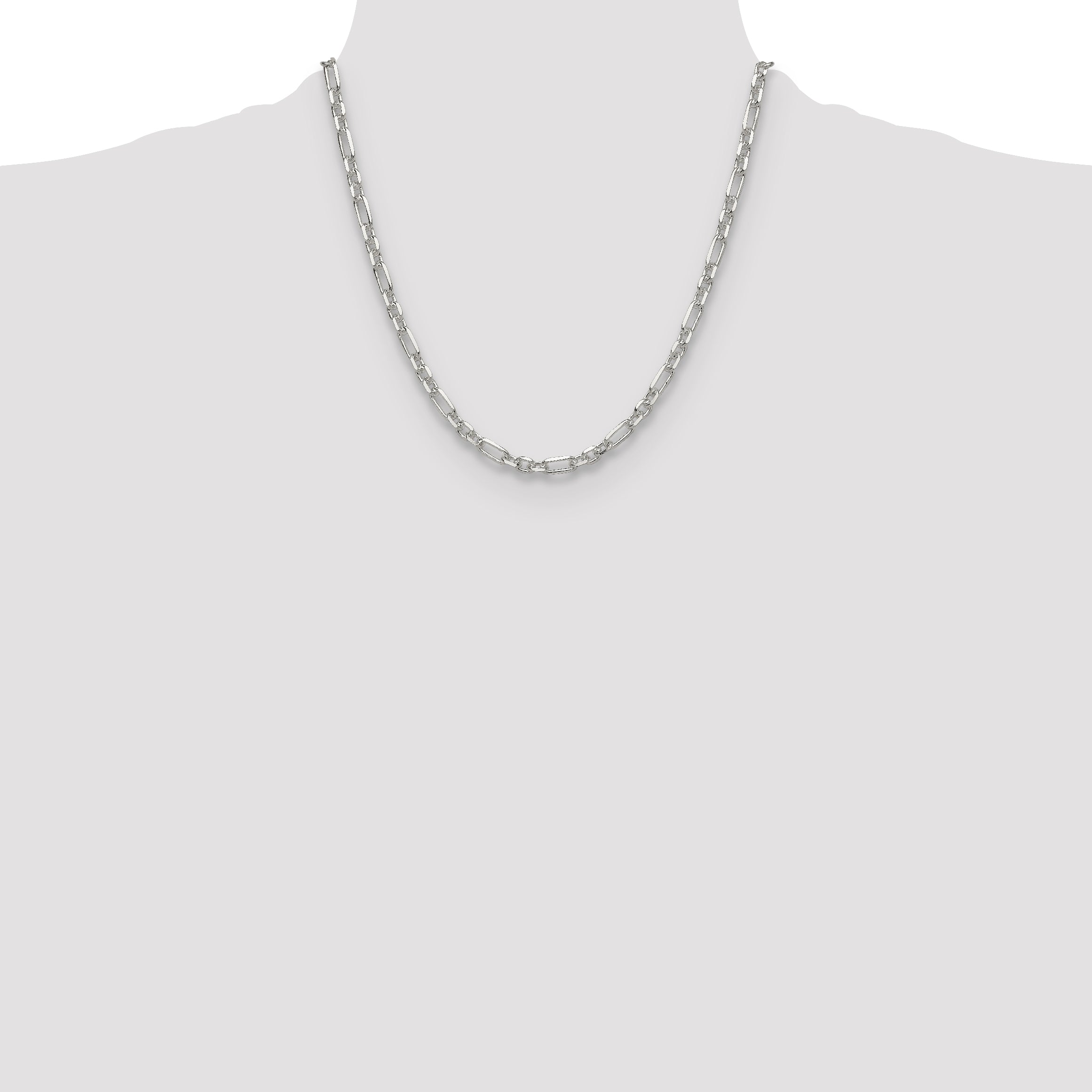 Sterling Silver Diamond-Cut 4.5mm 3 Short Plus 1 Long Cable Link Chain